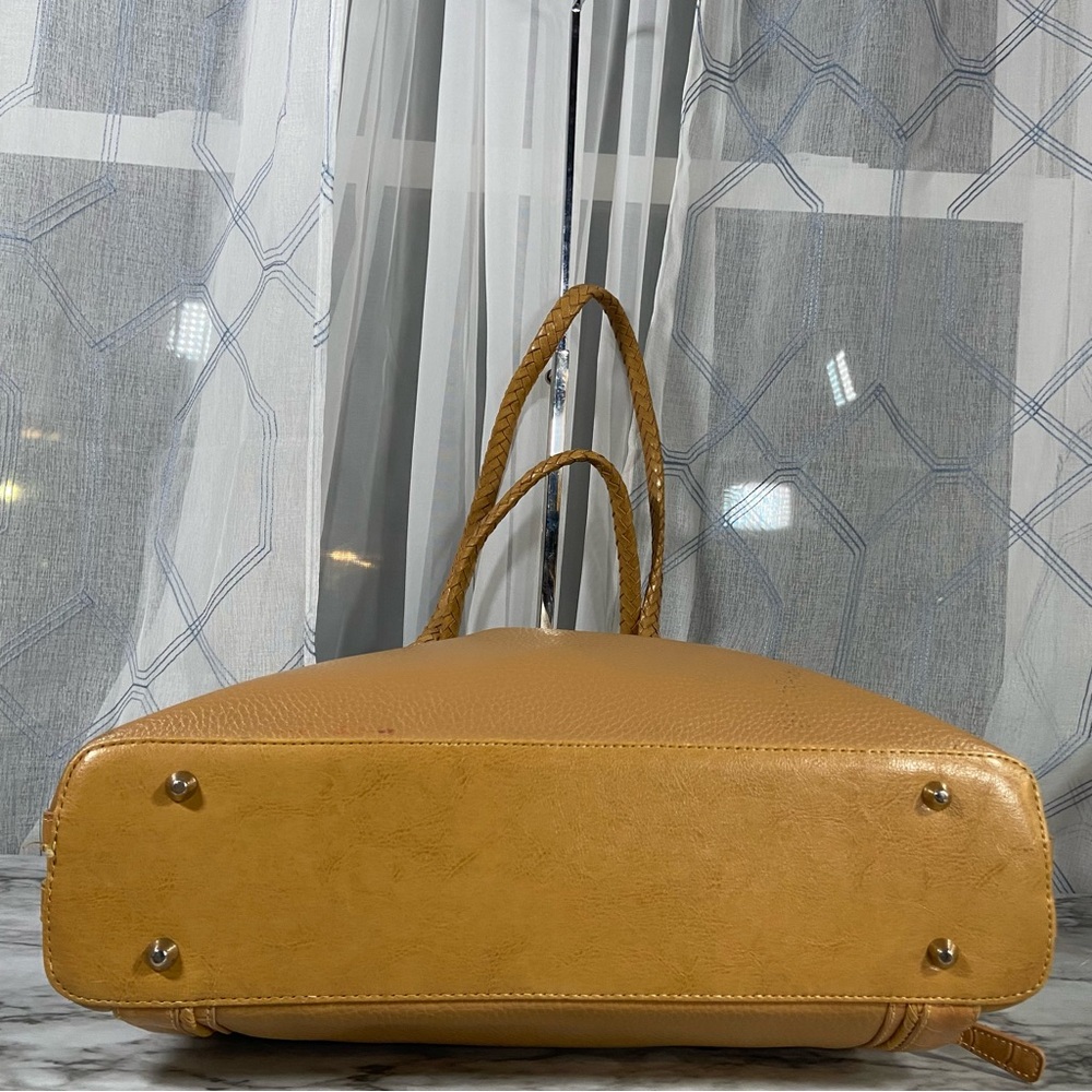 Vtg Coldwater Creek Embossed Tote Purse Document File Bag Silver Hardware Tan - Picture 8 of 15